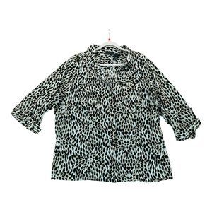Maggie Barnes Women's Brown White Black Blouse Leopard Print SZ‎ 2X Button Front